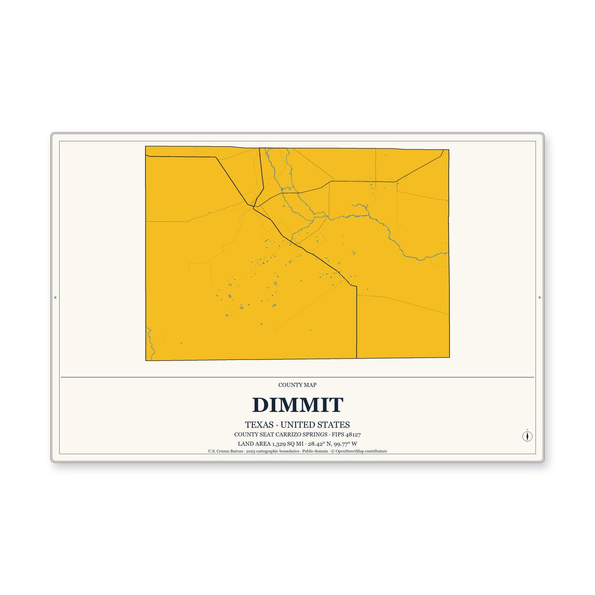 Dimmit County, Texas Map Aluminum Sign in Citrine Modern style