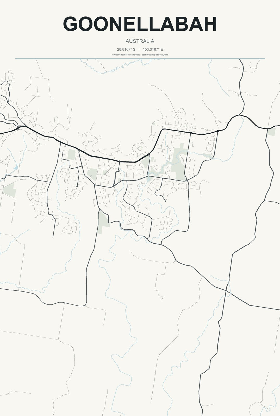 Goonellabah, Australia City Map Aluminum Sign in Headline Atlas style