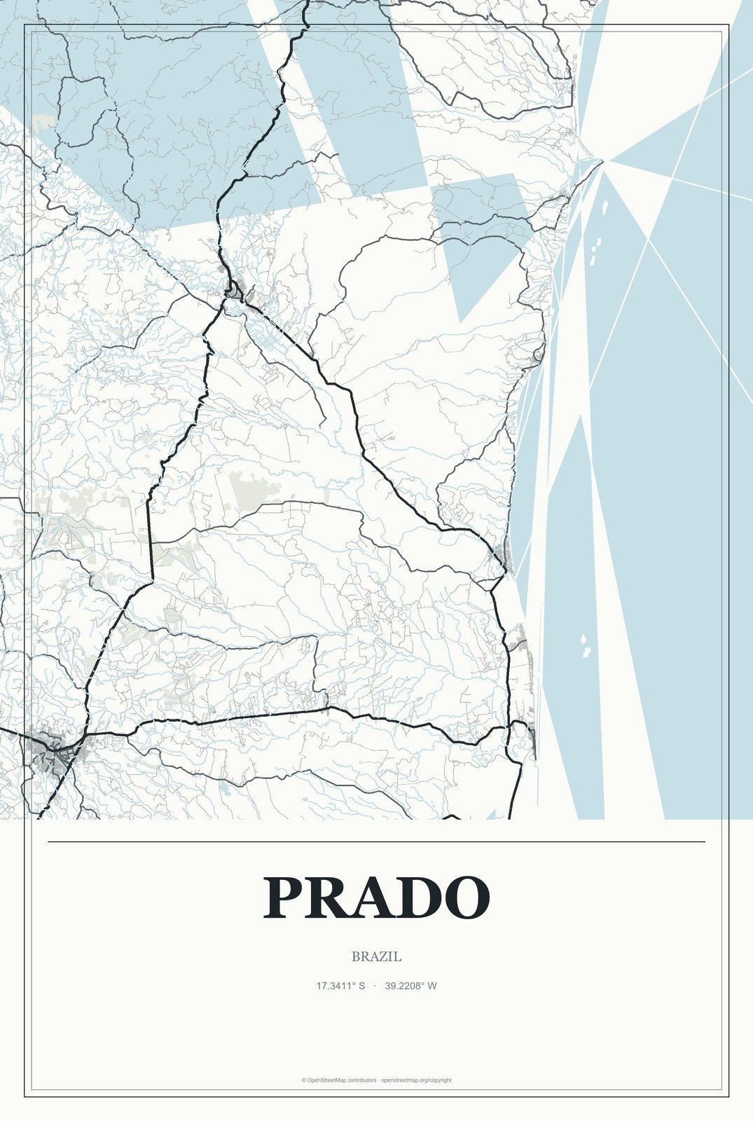 Prado, Brazil City Map Aluminum Sign in Gallery Air style