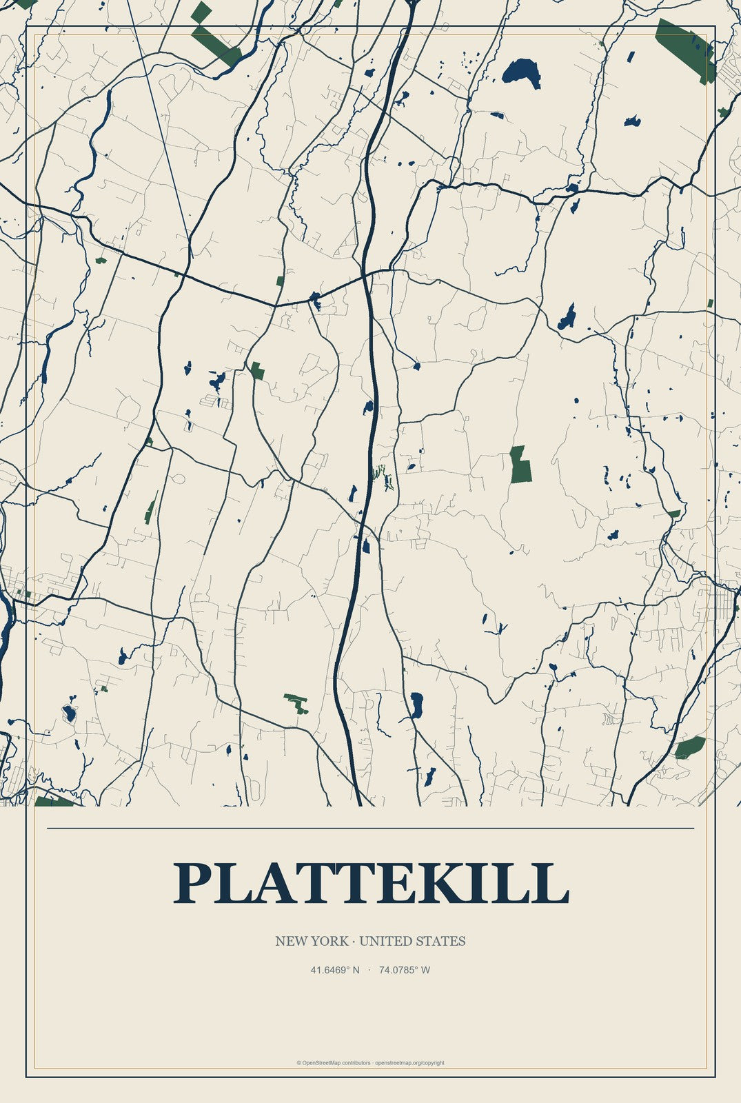 Plattekill, New York City Map Aluminum Sign in Coastal Cutout style
