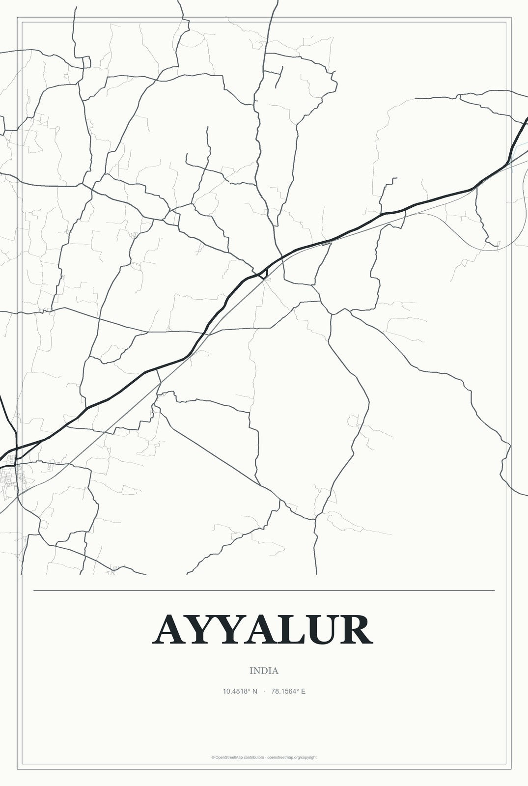 Ayyalur, India City Map Aluminum Sign in Gallery Air style