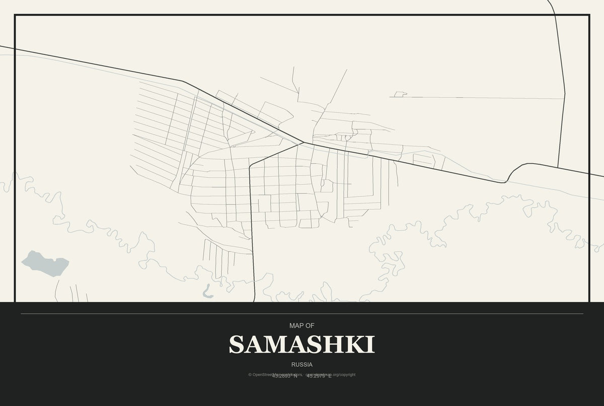 Samashki, Russia City Map Aluminum Sign in Museum Plaque style