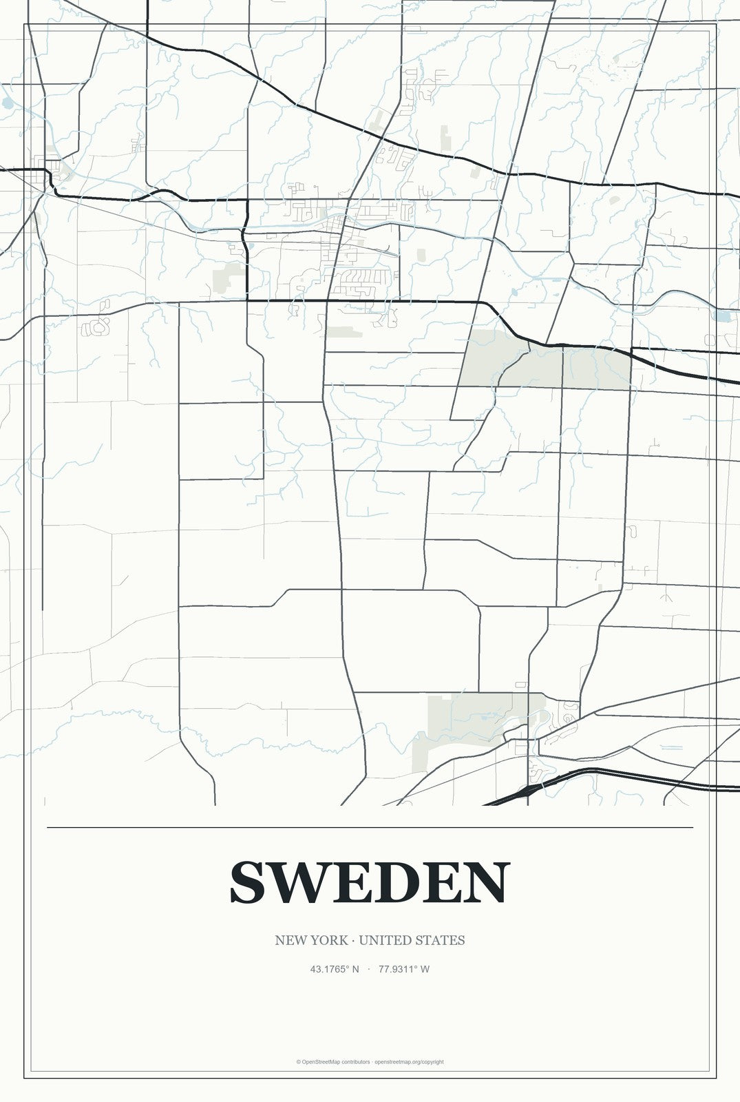 Sweden, New York City Map Aluminum Sign in Gallery Air style