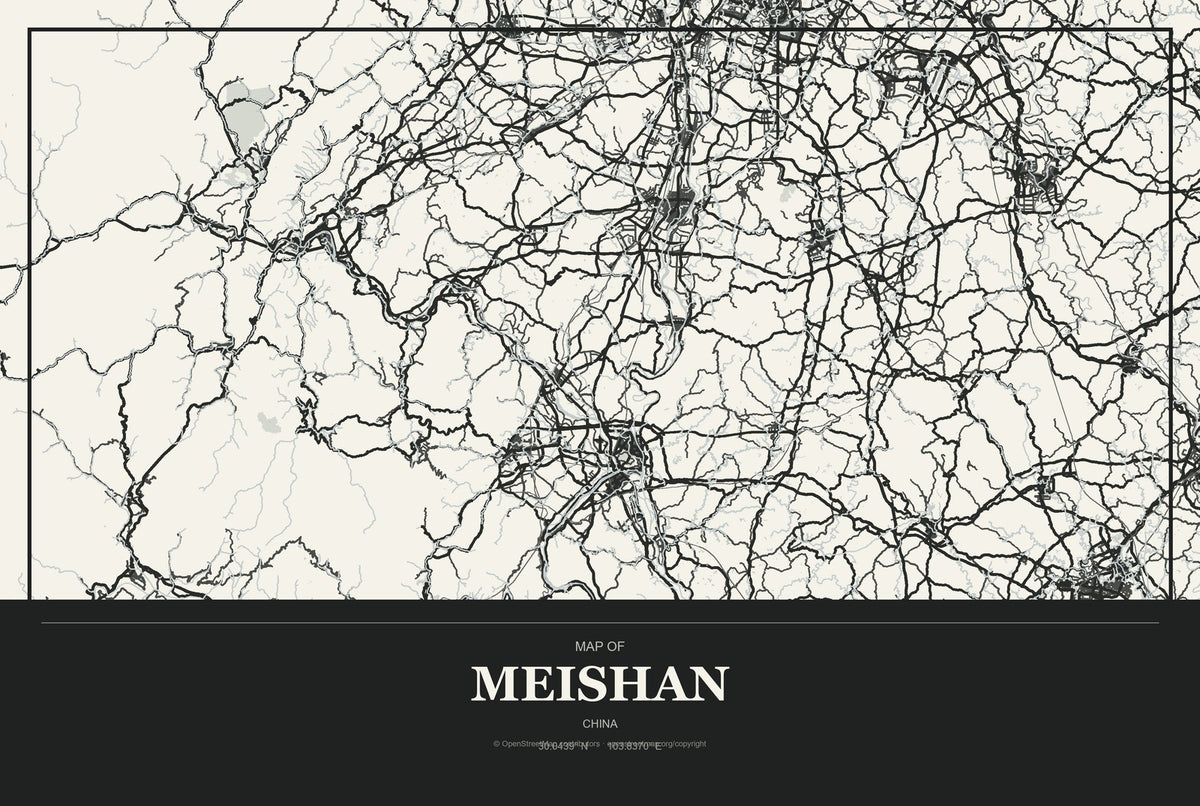 Meishan, China City Map Aluminum Sign in Museum Plaque style