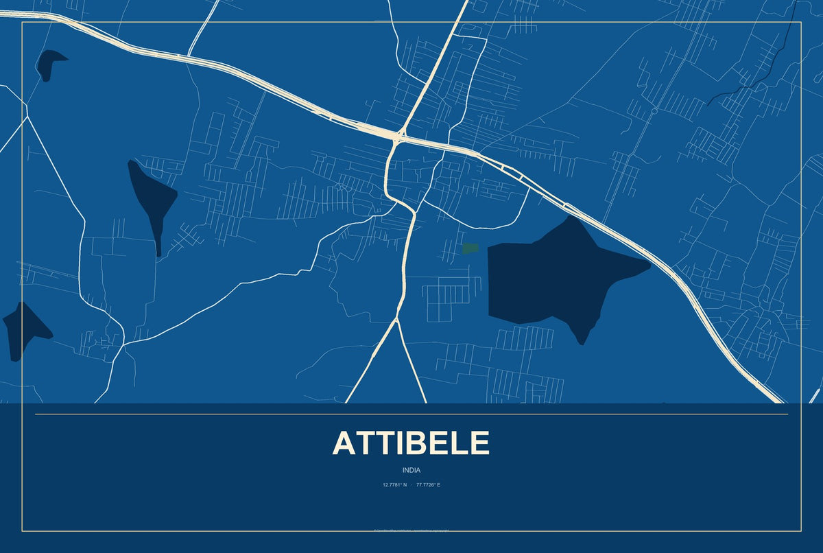 Attibele, India City Map Aluminum Sign in Harbor Cobalt style
