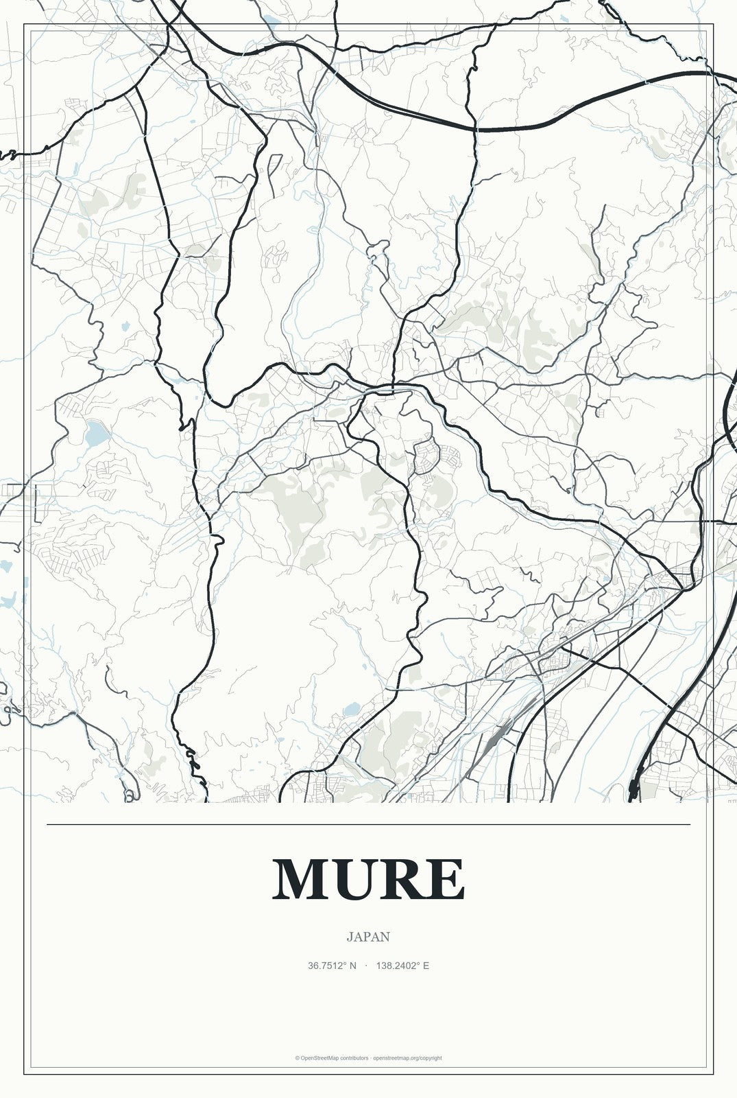 Mure, Japan City Map Aluminum Sign in Gallery Air style