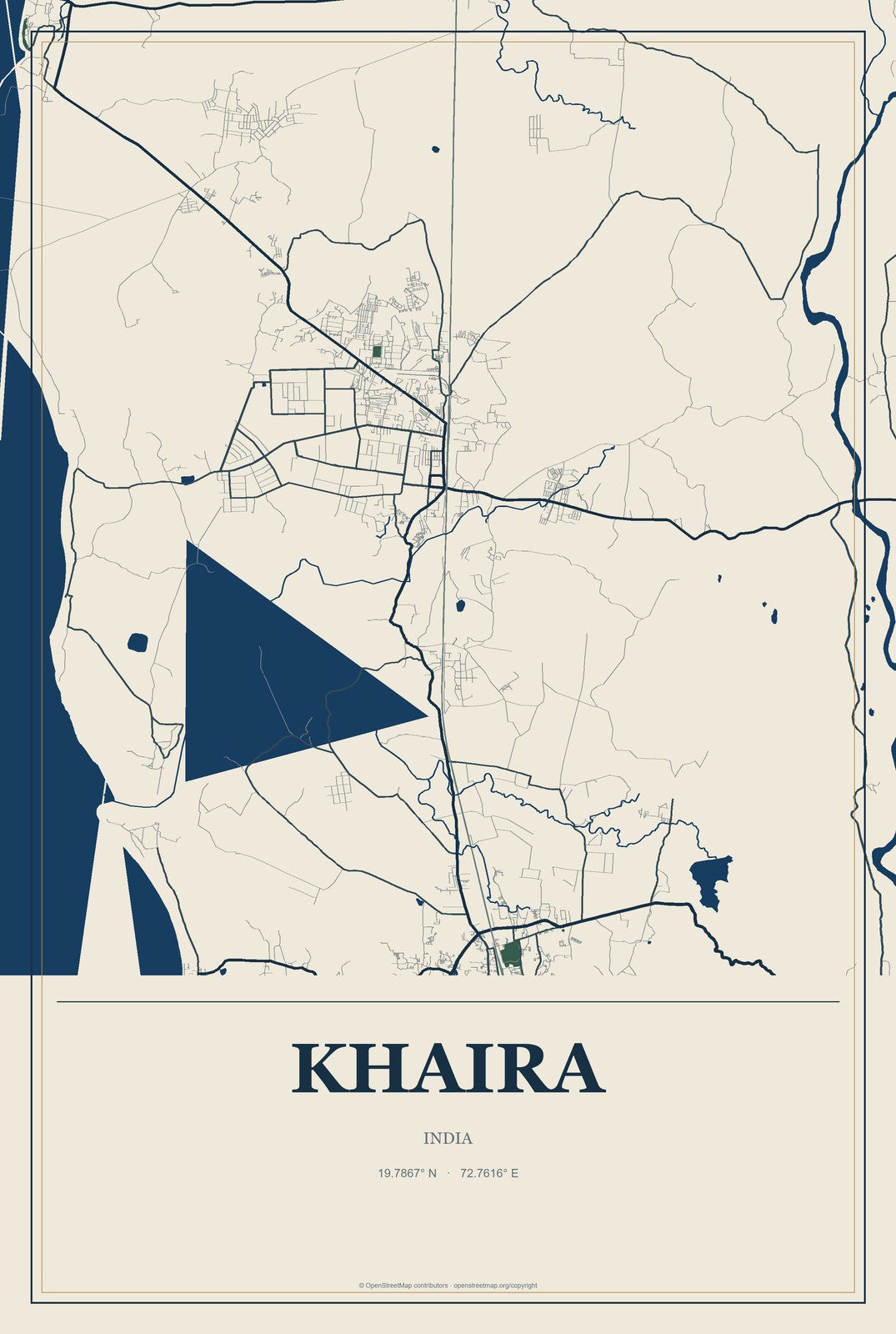 Khaira, India City Map Aluminum Sign in Coastal Cutout style