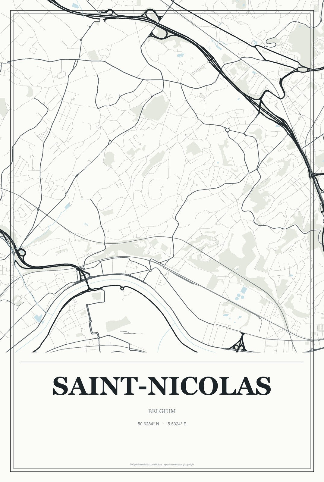 Saint-Nicolas, Belgium City Map Aluminum Sign in Gallery Air style