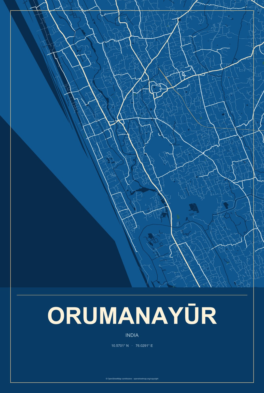 Orumanayūr, India City Map Aluminum Sign in Harbor Cobalt style