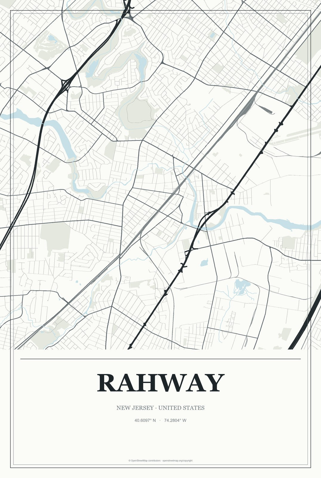 Rahway, New Jersey City Map Aluminum Sign in Gallery Air style