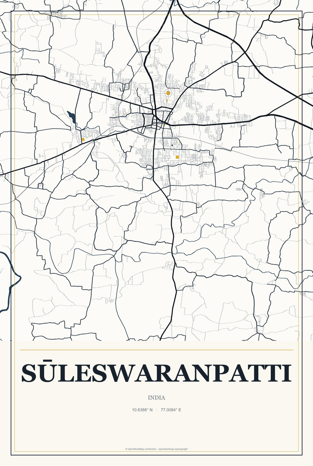 Sūleswaranpatti, India City Map Aluminum Sign in Citrine Modern style
