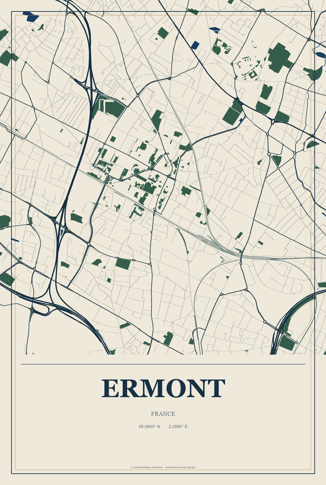 Ermont, France City Map Aluminum Sign in Coastal Cutout style
