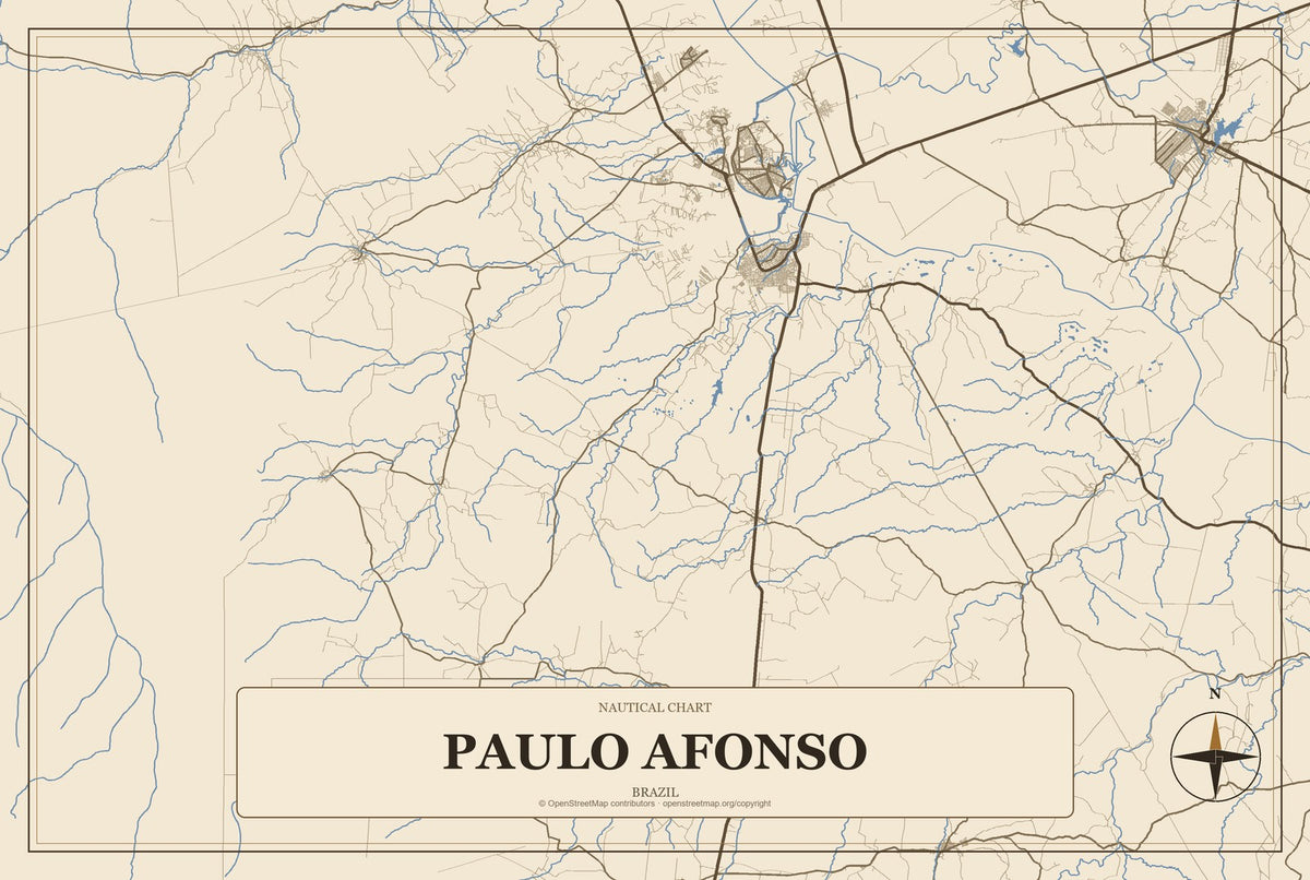 Paulo Afonso, Brazil City Map Aluminum Sign in Heritage Nautical style