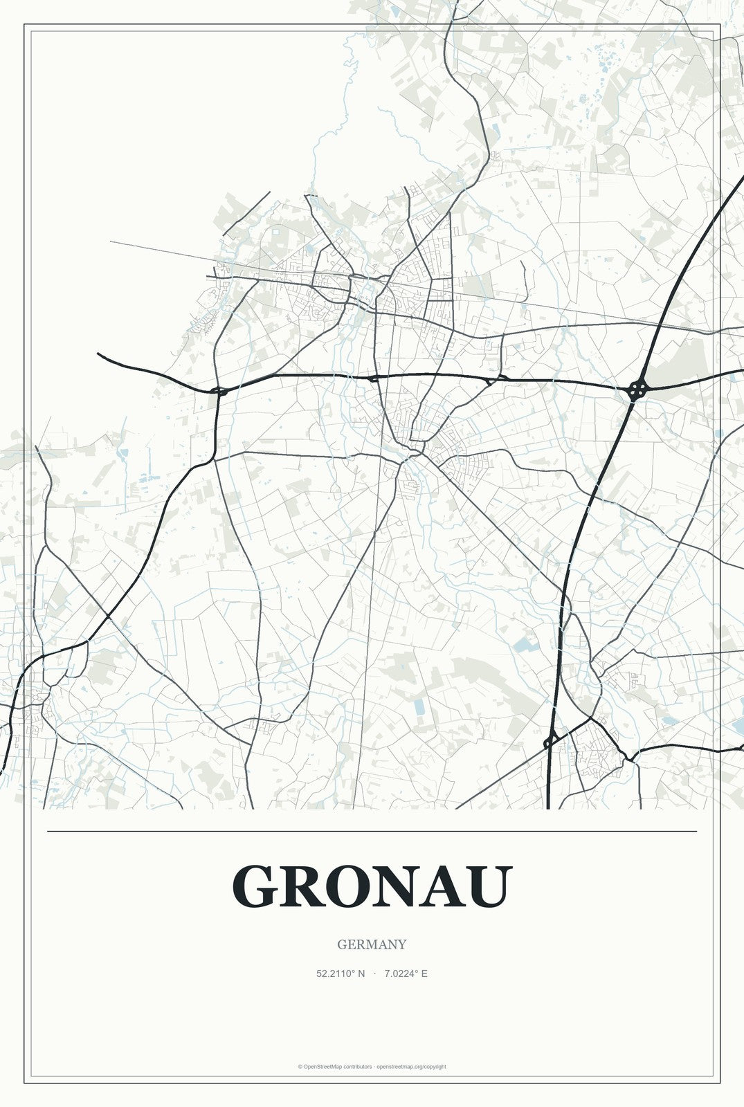 Gronau, Germany City Map Aluminum Sign in Gallery Air style