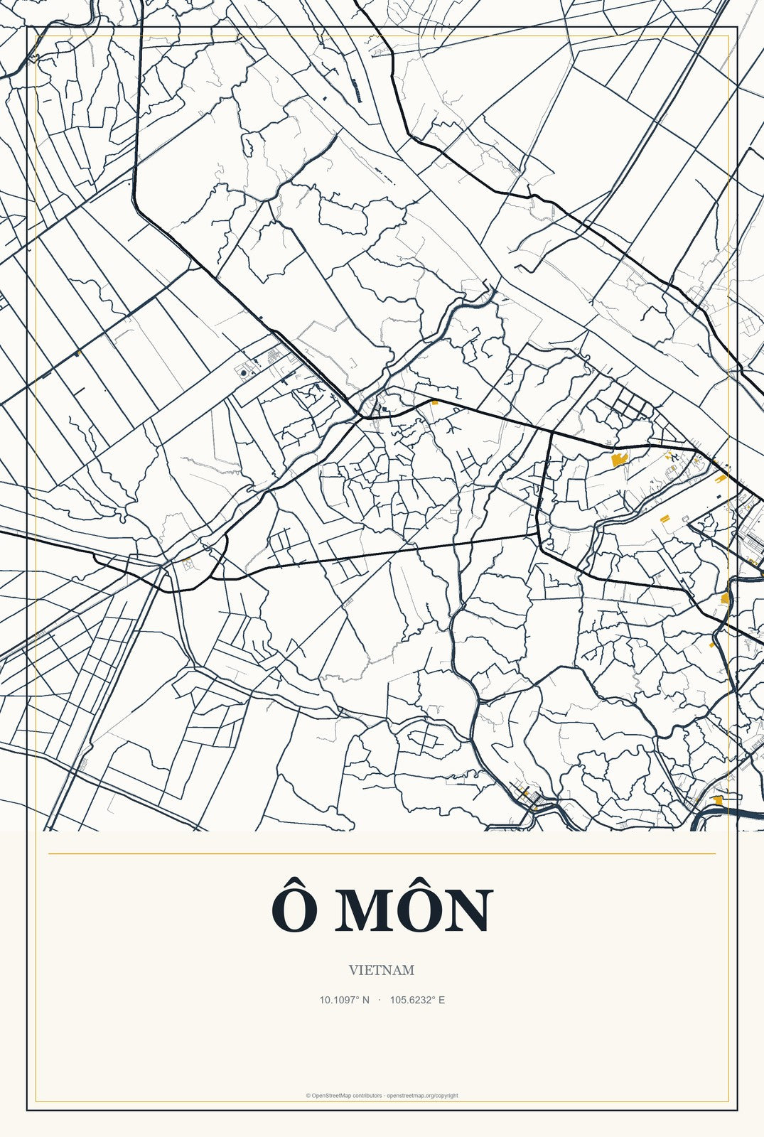 Ô Môn, Vietnam City Map Aluminum Sign in Citrine Modern style