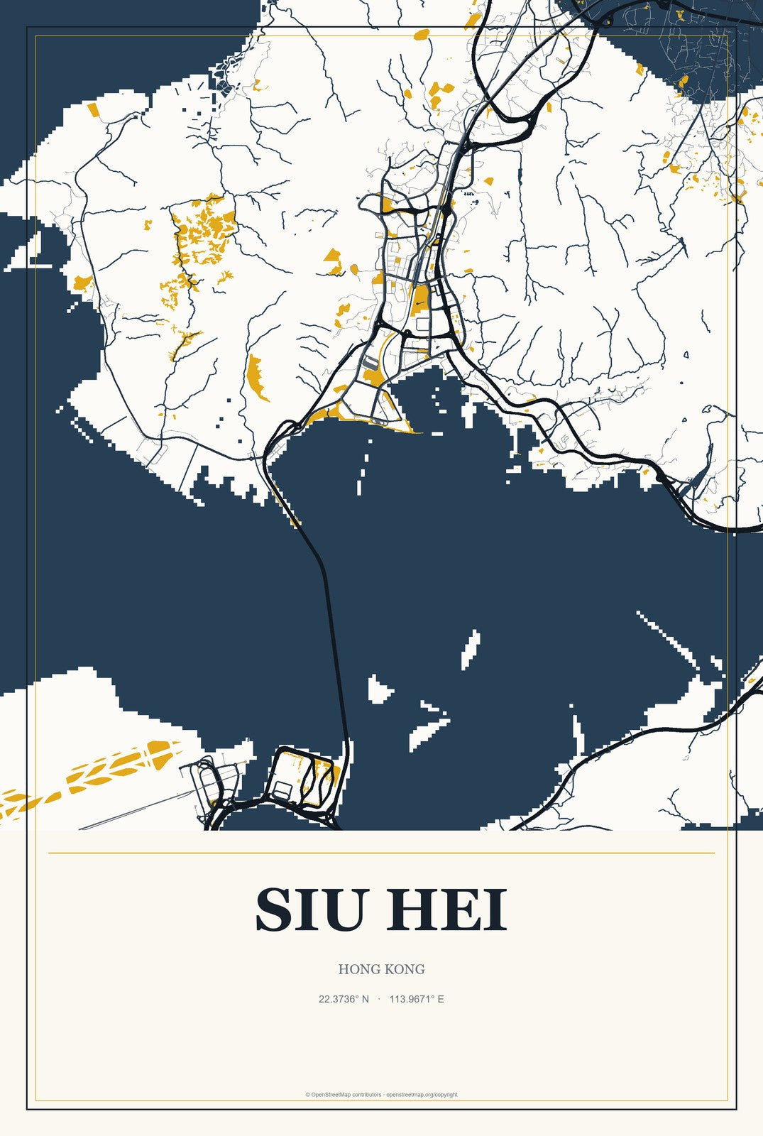 Siu Hei, Hong Kong City Map Aluminum Sign in Citrine Modern style