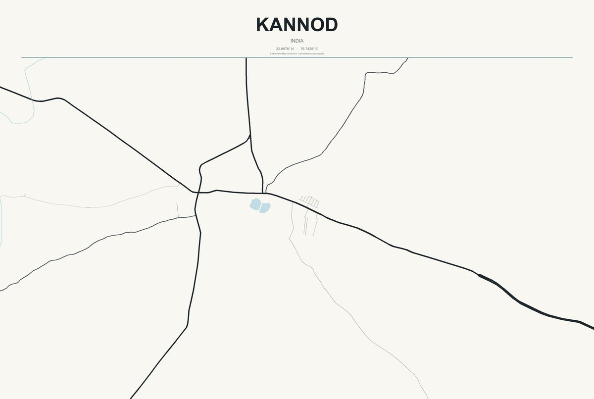 Kannod, India City Map Aluminum Sign in Headline Atlas style