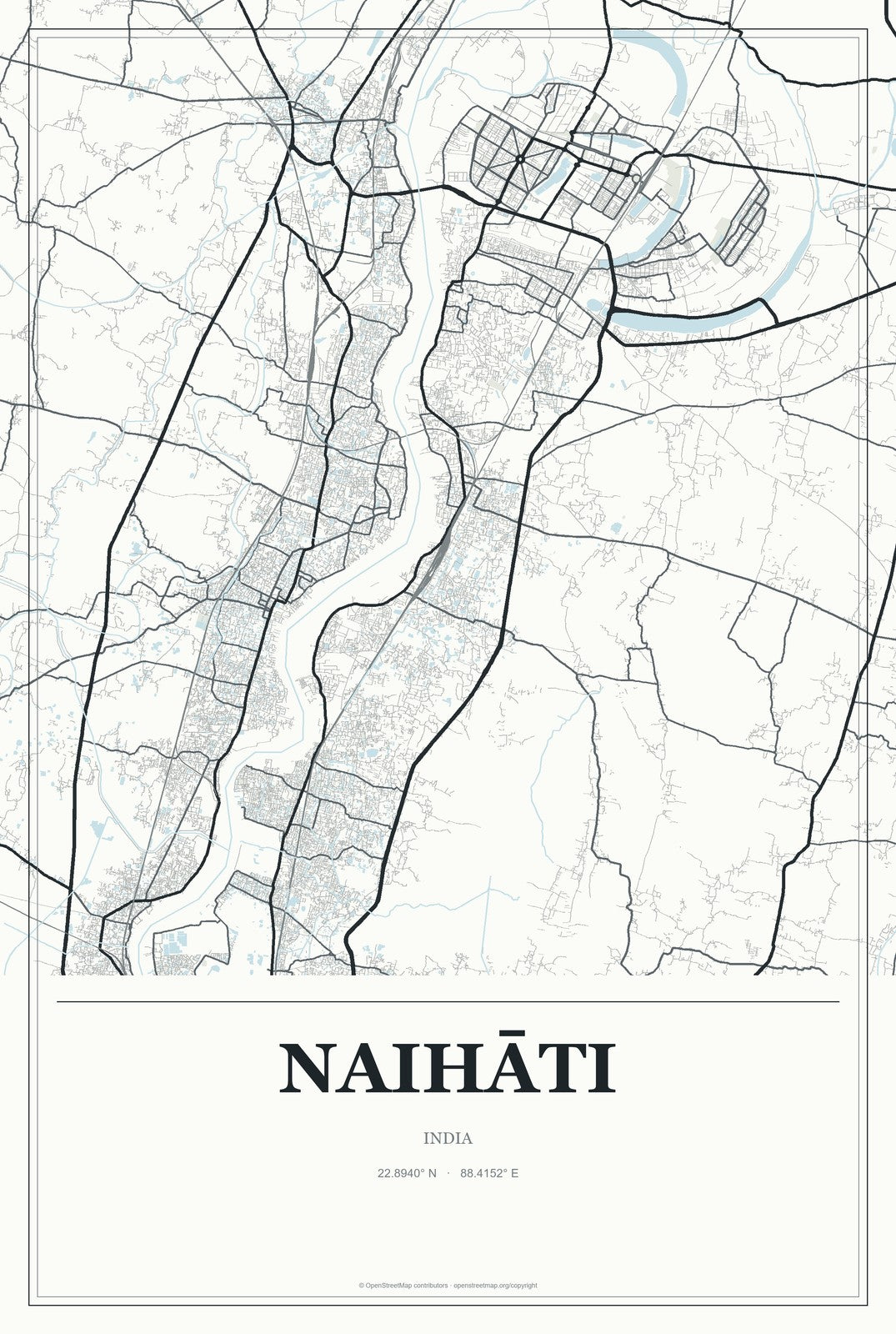 Naihāti, India City Map Aluminum Sign in Gallery Air style