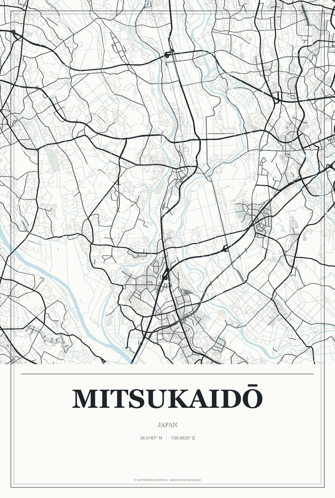Mitsukaidō, Japan City Map Aluminum Sign in Gallery Air style