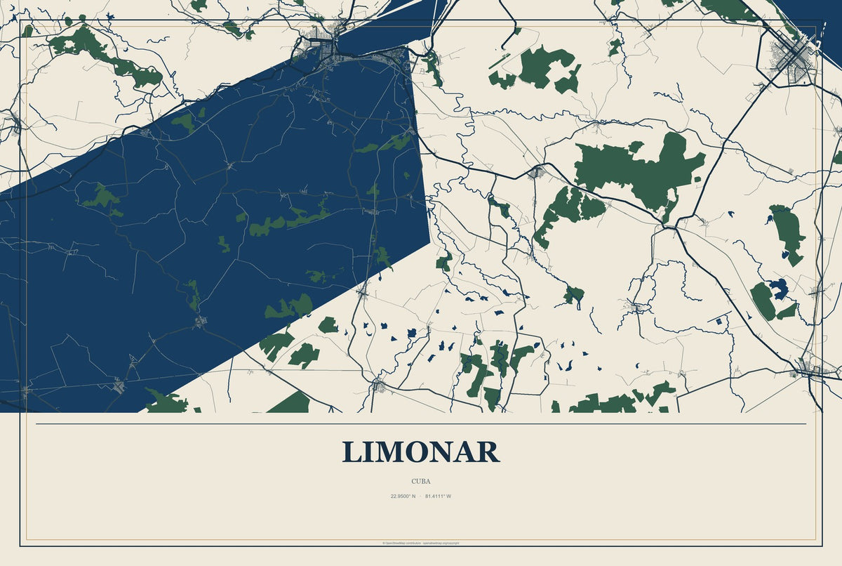 Limonar, Cuba City Map Aluminum Sign in Coastal Cutout style