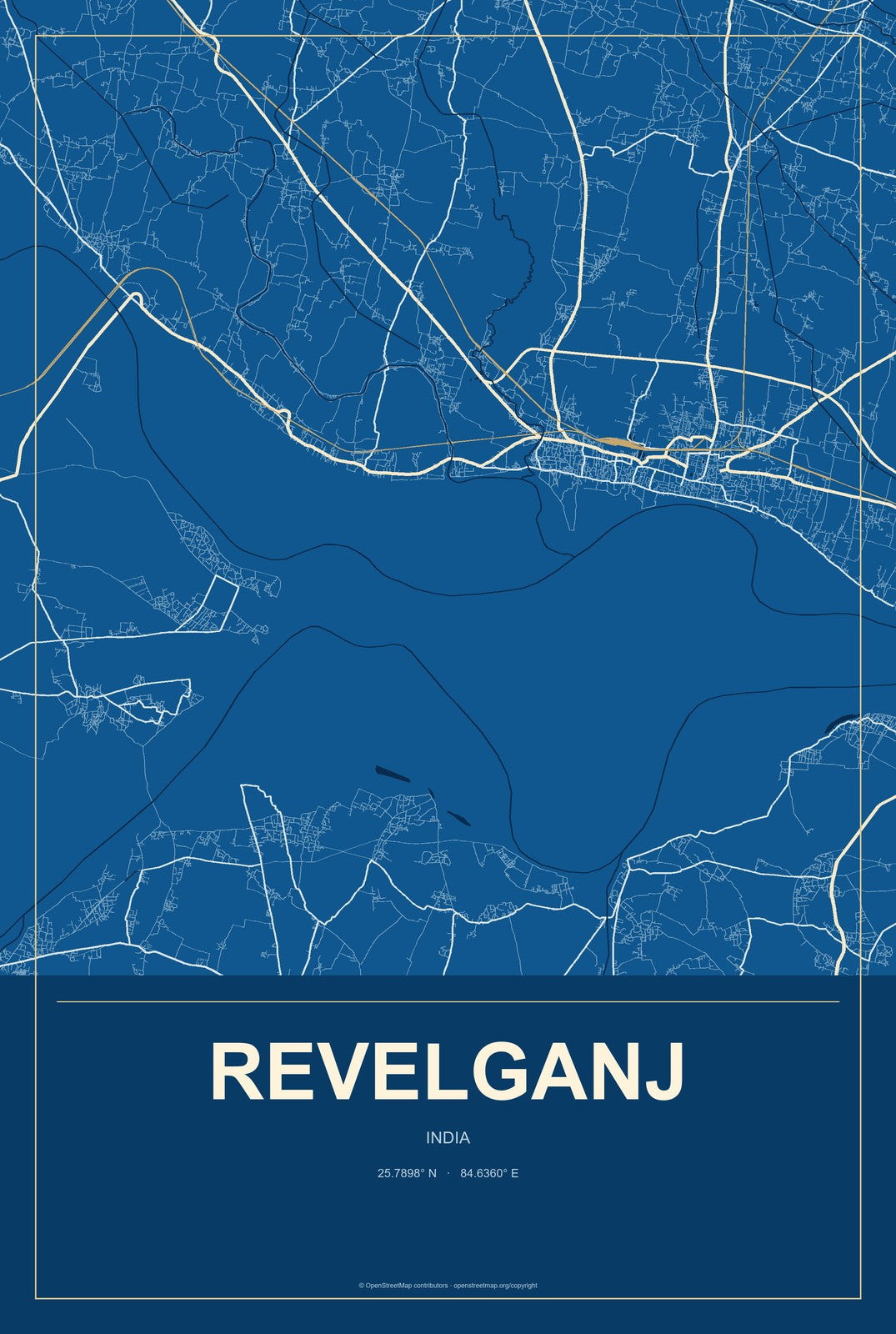 Revelganj, India City Map Aluminum Sign in Harbor Cobalt style