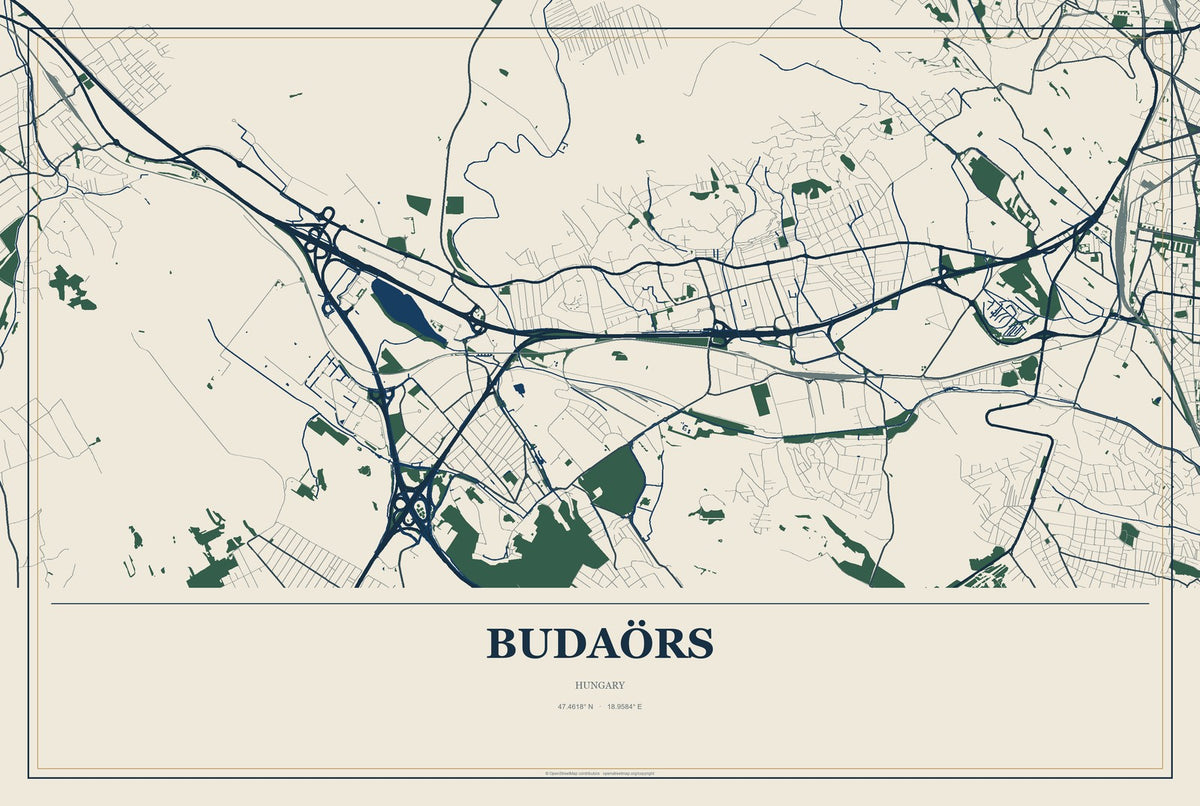 Budaörs, Hungary City Map Aluminum Sign in Coastal Cutout style