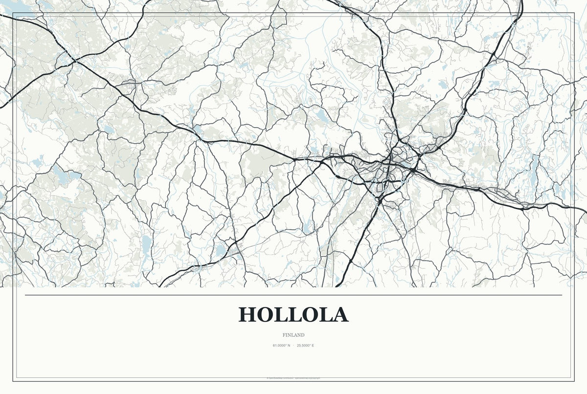 Hollola, Finland City Map Aluminum Sign in Gallery Air style