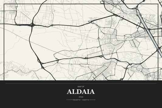 Aldaia, Spain City Map Aluminum Sign in Museum Plaque style