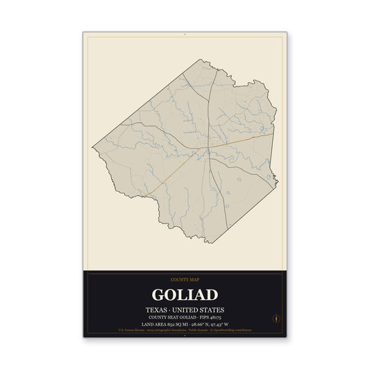 Goliad County, Texas Map Aluminum Sign in Museum Plaque style