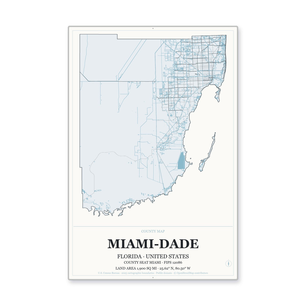 Miami-Dade County, Florida Map Aluminum Sign in Gallery Air style