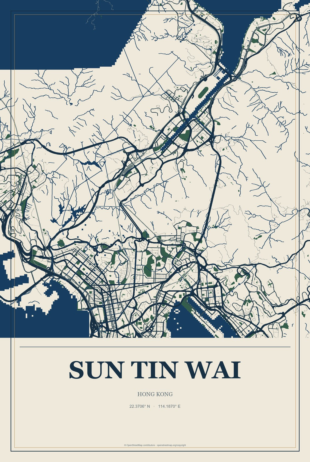 Sun Tin Wai, Hong Kong City Map Aluminum Sign in Coastal Cutout style