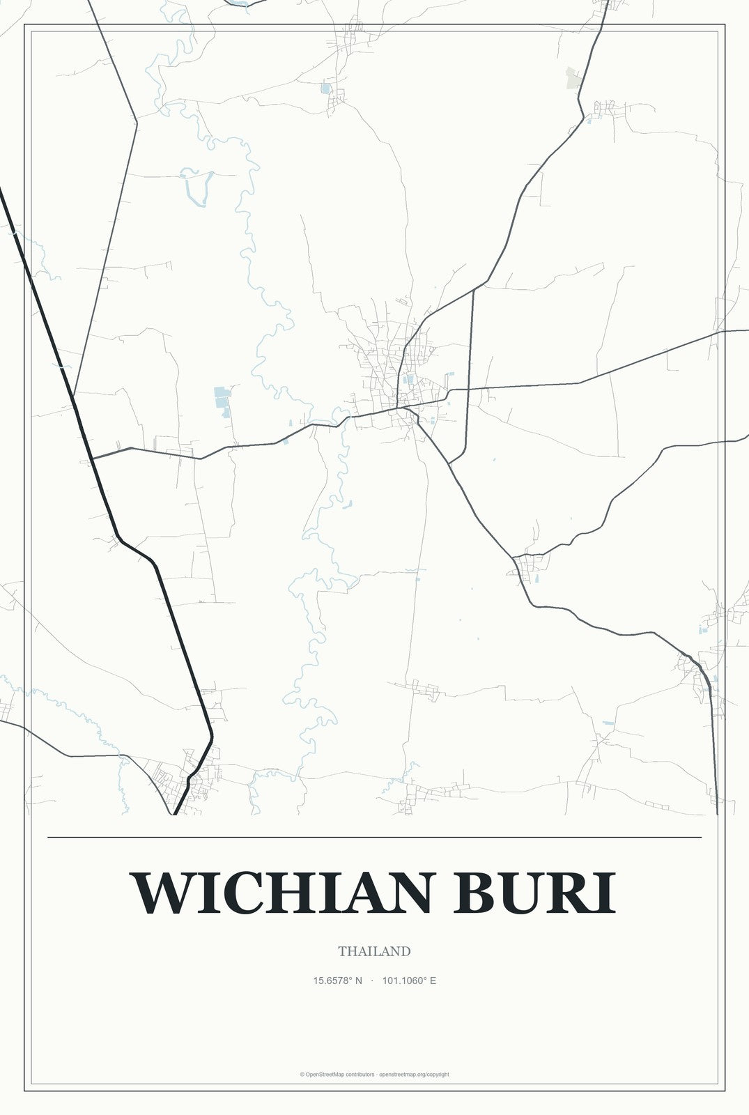 Wichian Buri, Thailand City Map Aluminum Sign in Gallery Air style