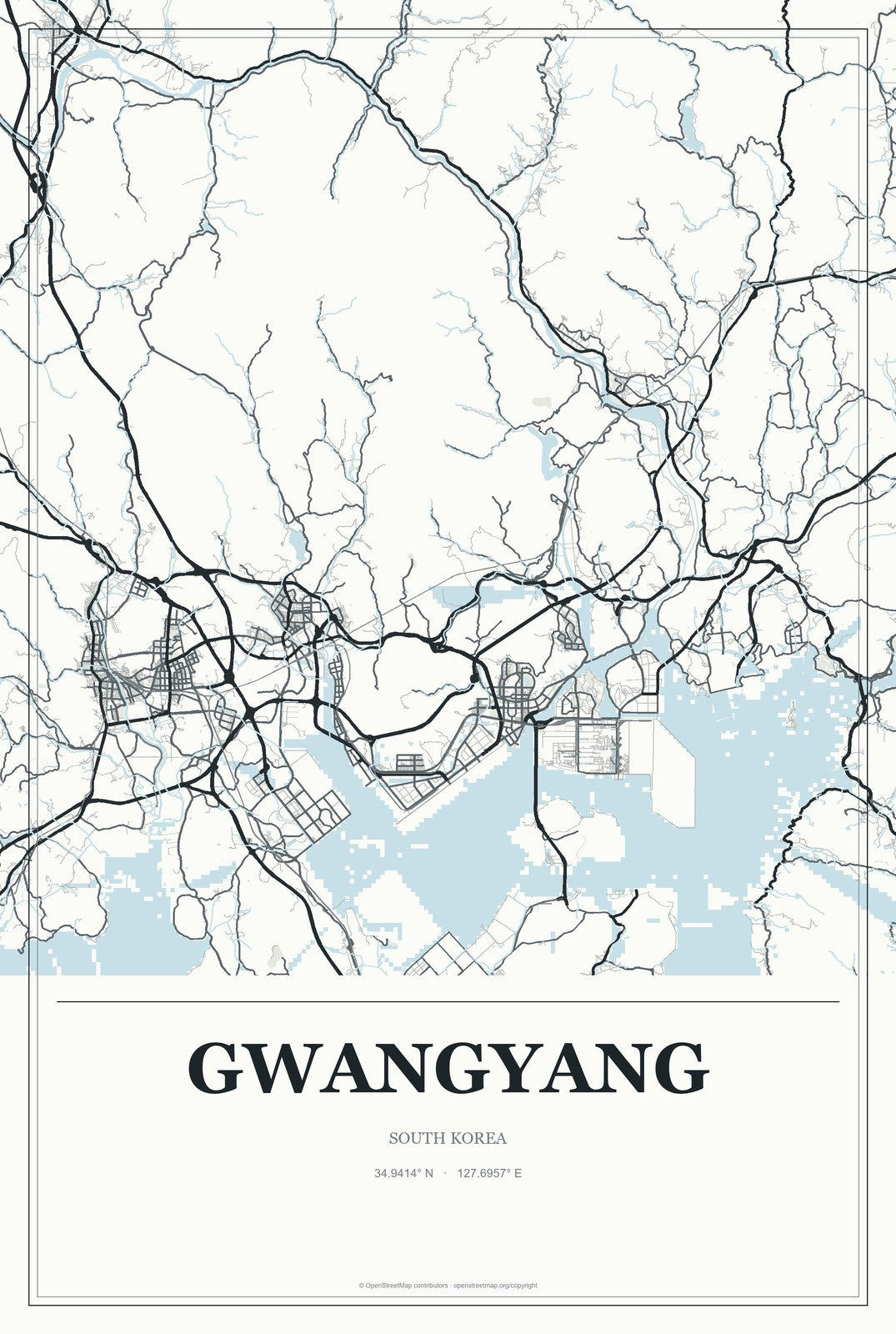 Gwangyang, South Korea City Map Aluminum Sign in Gallery Air style