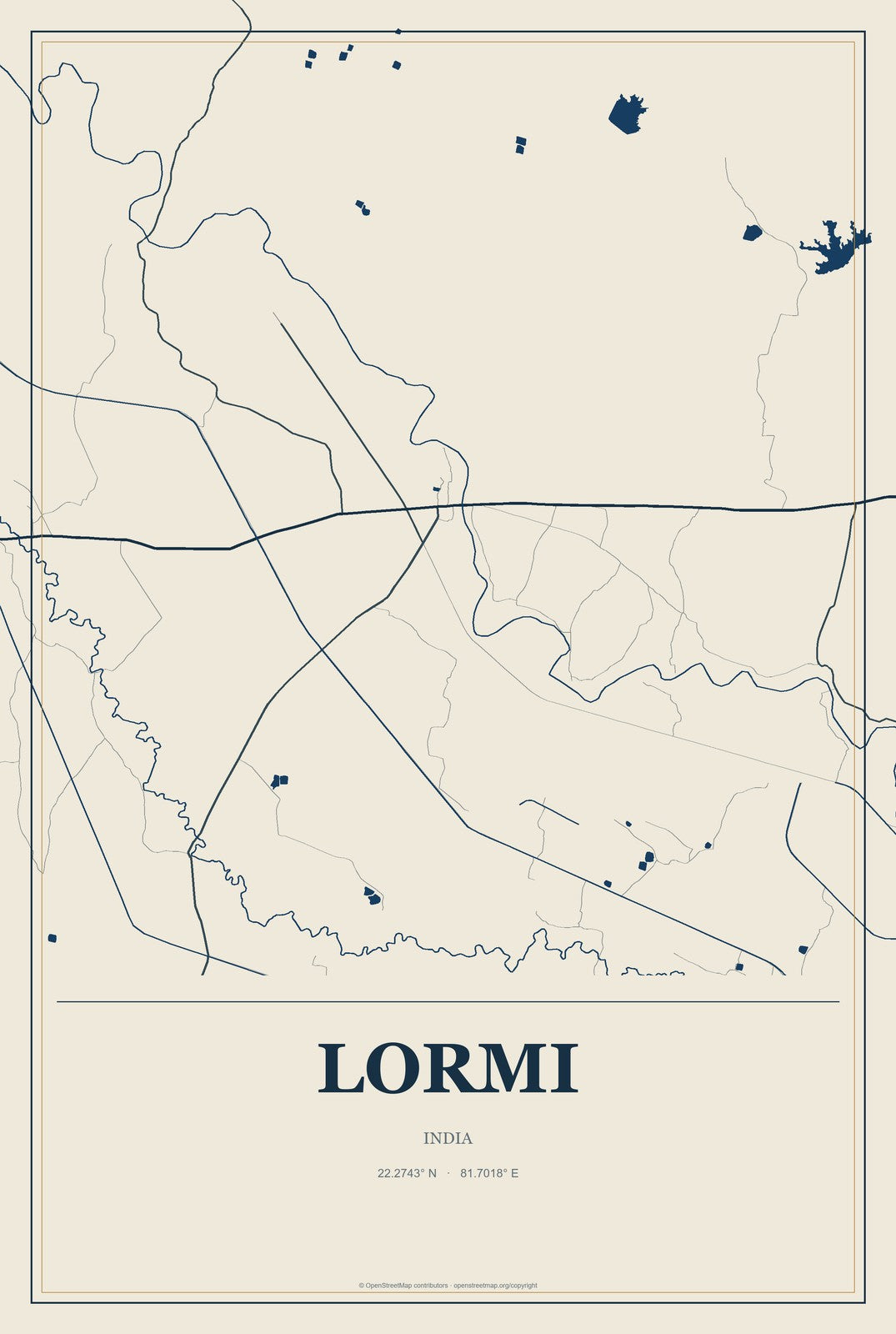 Lormi, India City Map Aluminum Sign in Coastal Cutout style