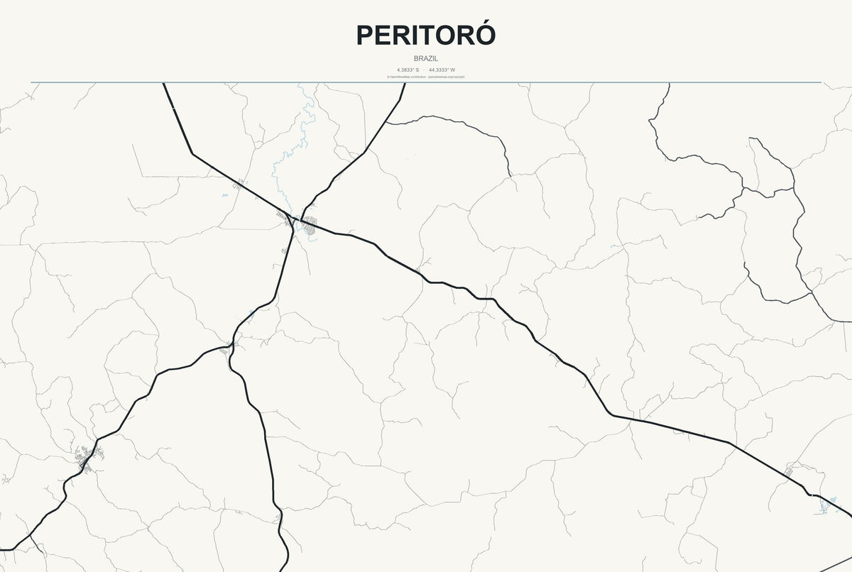 Peritoró, Brazil City Map Aluminum Sign in Headline Atlas style