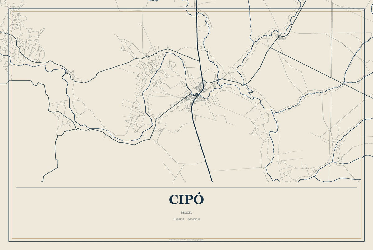 Cipó, Brazil City Map Aluminum Sign in Coastal Cutout style
