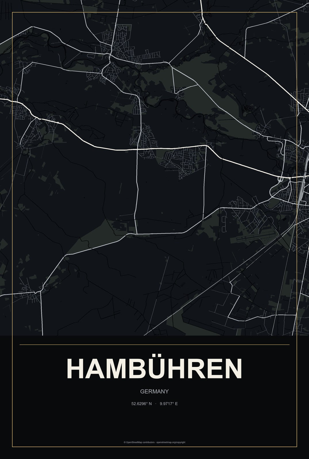 Hambühren, Germany City Map Aluminum Sign in Metropolitan Noir style