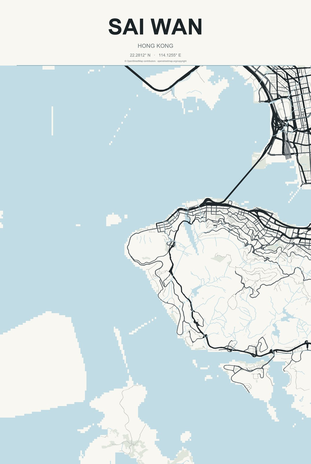 Sai Wan, Hong Kong City Map Aluminum Sign in Headline Atlas style