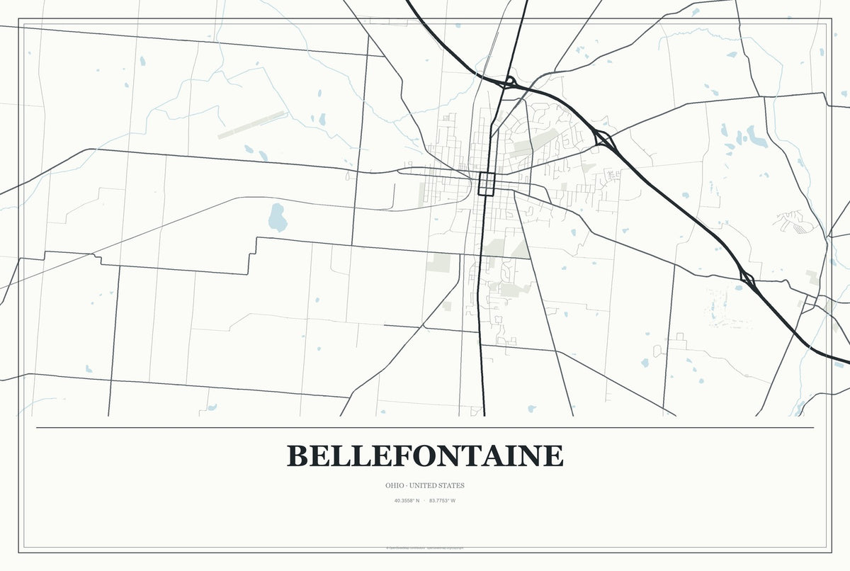 Bellefontaine, Ohio City Map Aluminum Sign in Gallery Air style