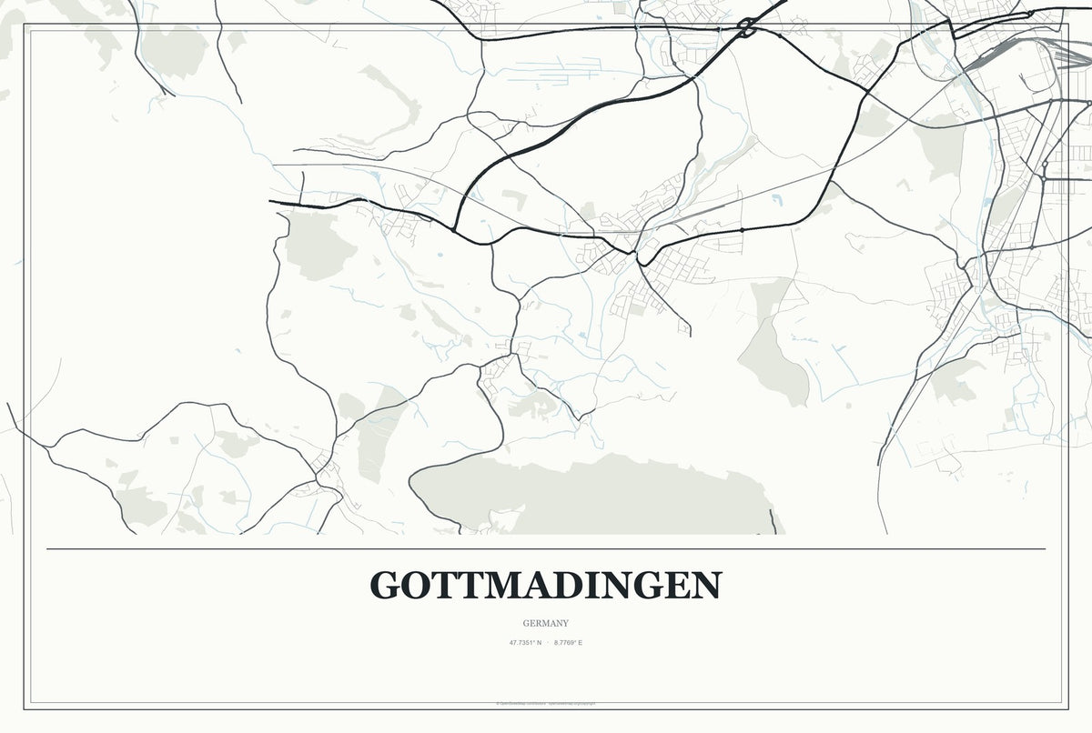 Gottmadingen, Germany City Map Aluminum Sign in Gallery Air style