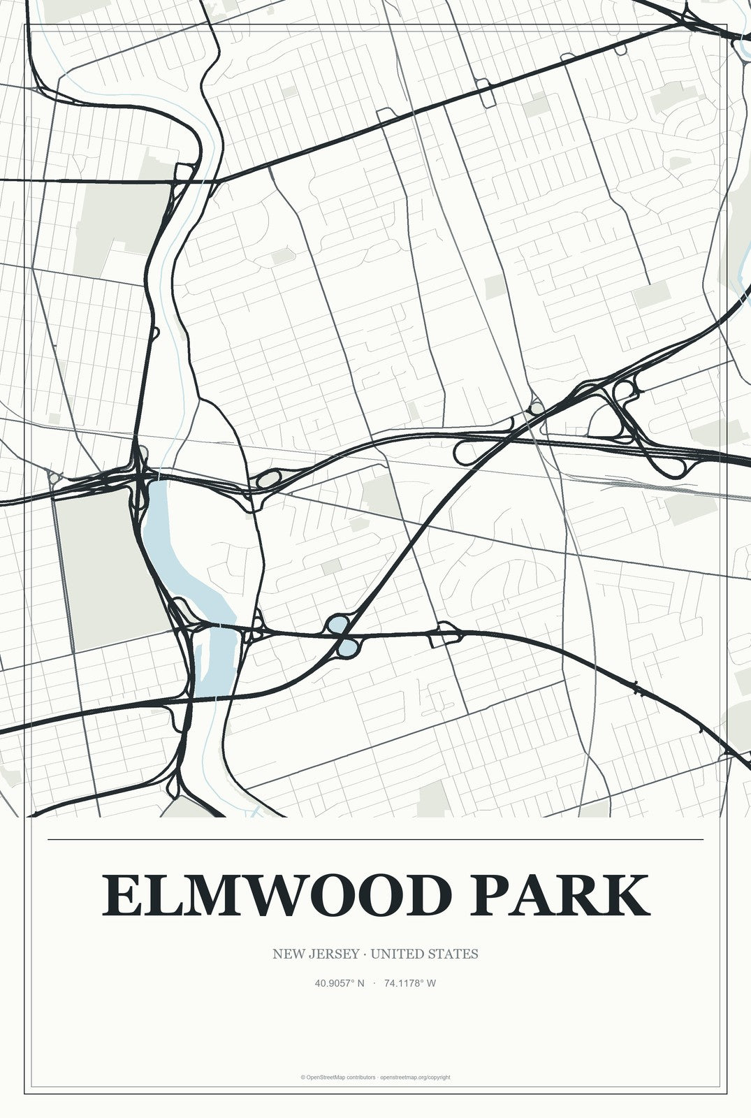 Elmwood Park, New Jersey City Map Aluminum Sign in Gallery Air style