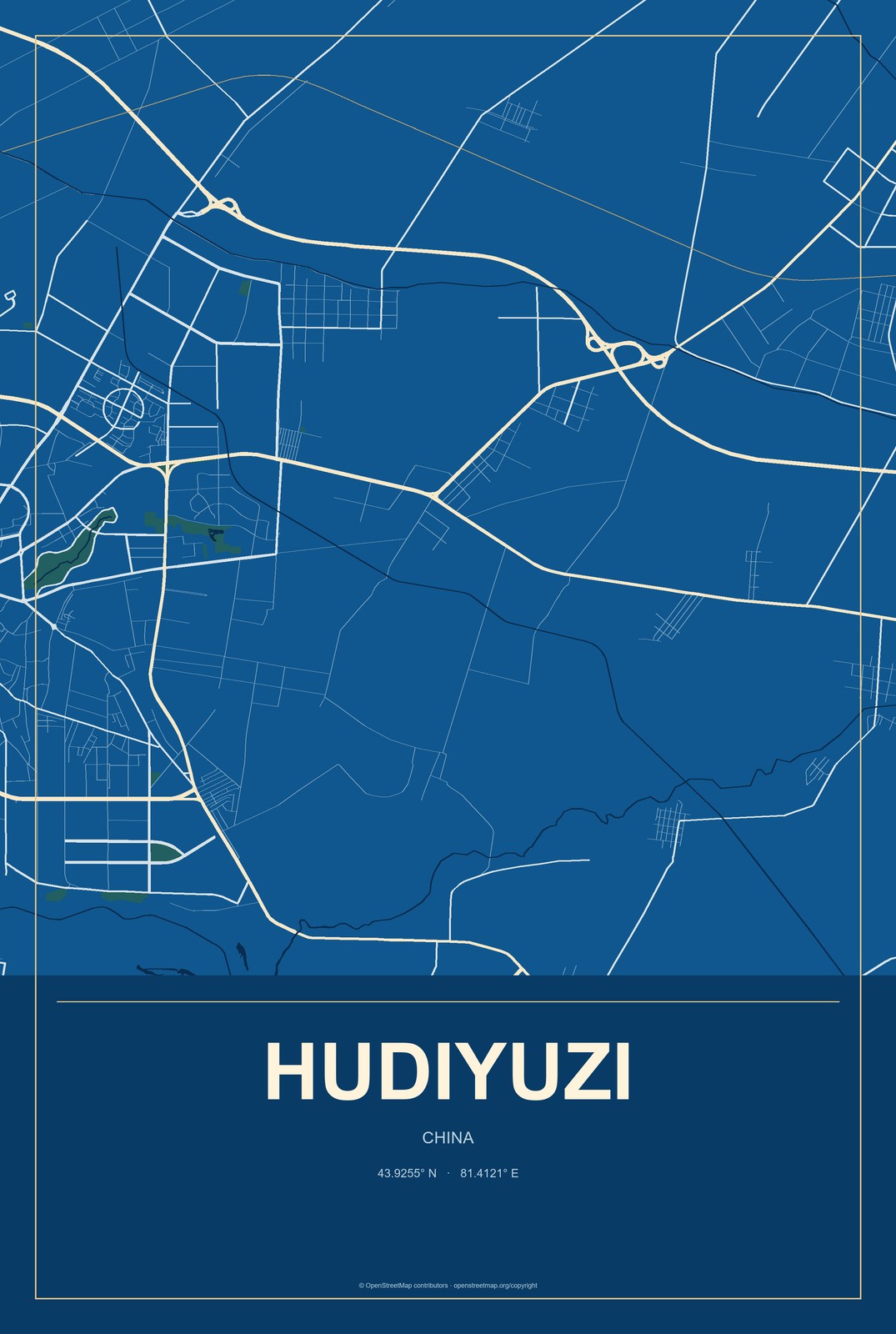 Hudiyuzi, China City Map Aluminum Sign in Harbor Cobalt style