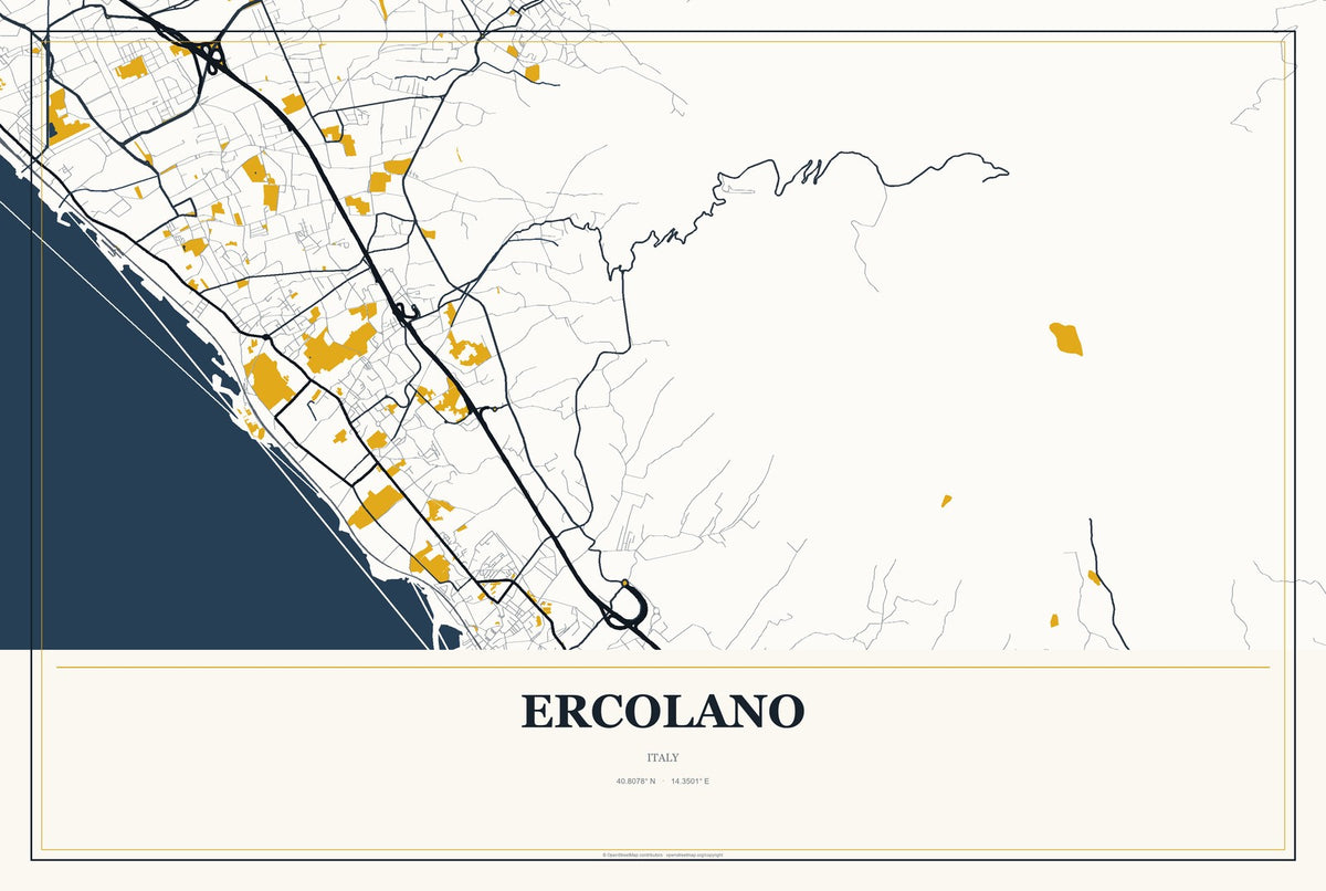 Ercolano, Italy City Map Aluminum Sign in Citrine Modern style