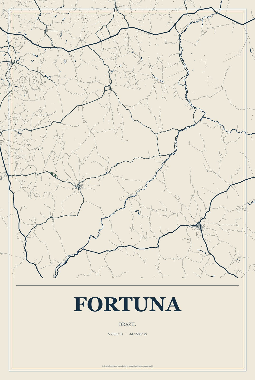 Fortuna, Brazil City Map Aluminum Sign in Coastal Cutout style