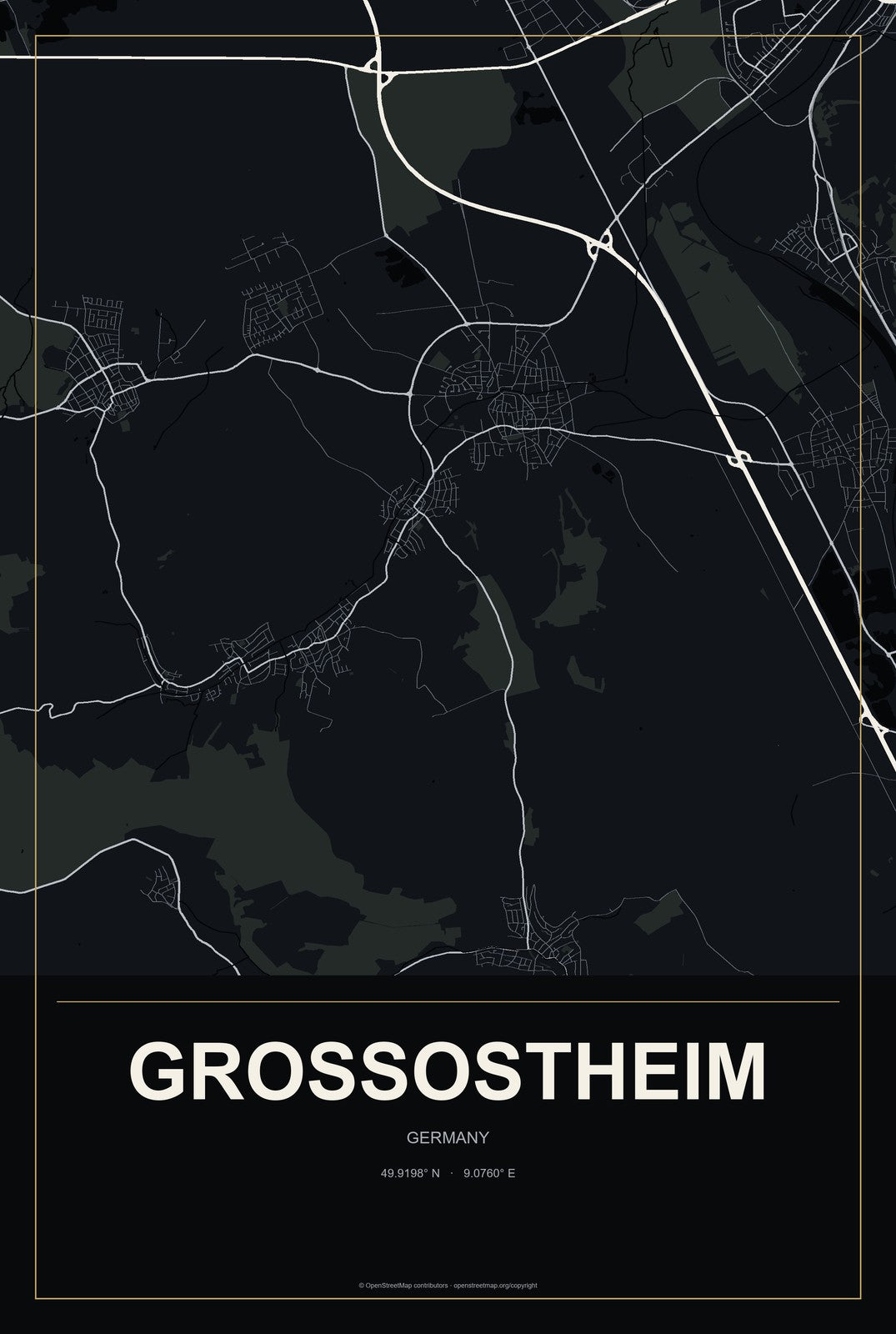 Großostheim, Germany City Map Aluminum Sign in Metropolitan Noir style