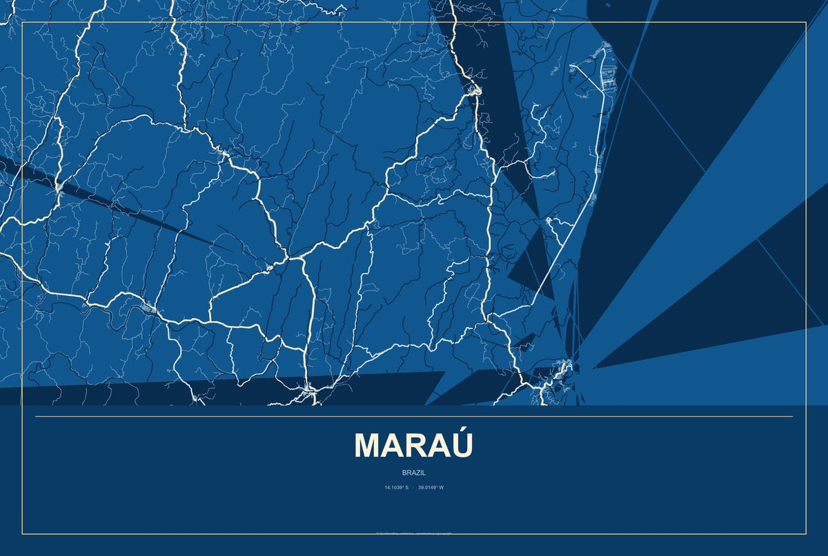 Maraú, Brazil City Map Aluminum Sign in Harbor Cobalt style