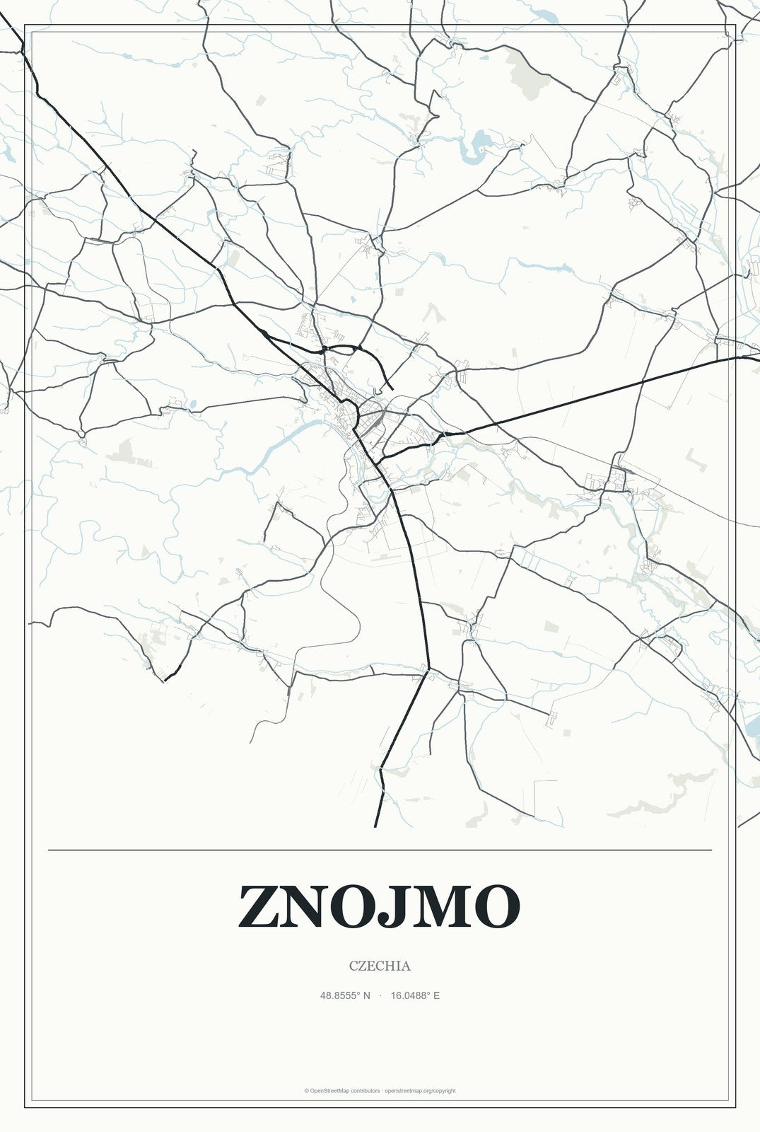 Znojmo, Czechia City Map Aluminum Sign in Gallery Air style
