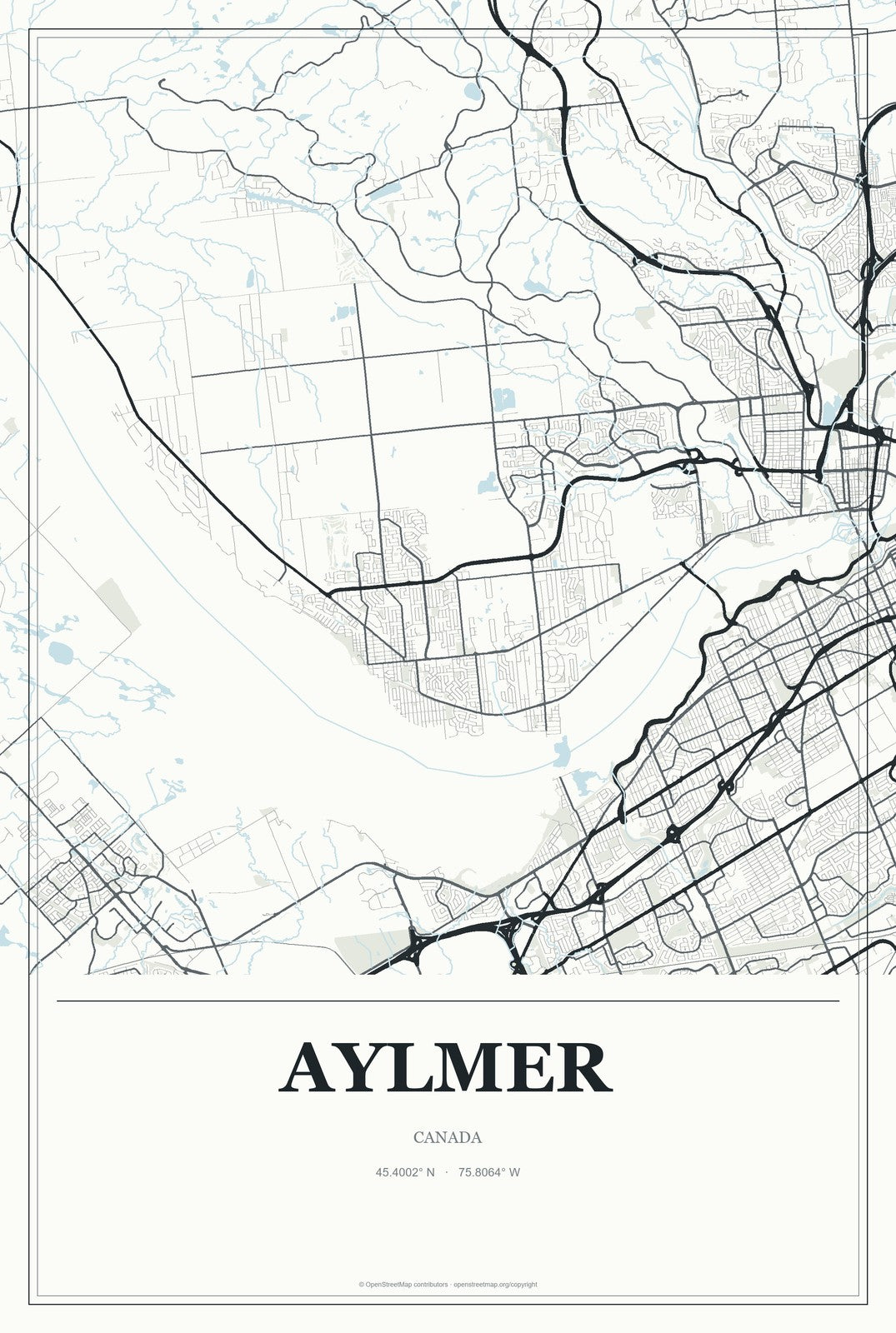 Aylmer, Canada City Map Aluminum Sign in Gallery Air style