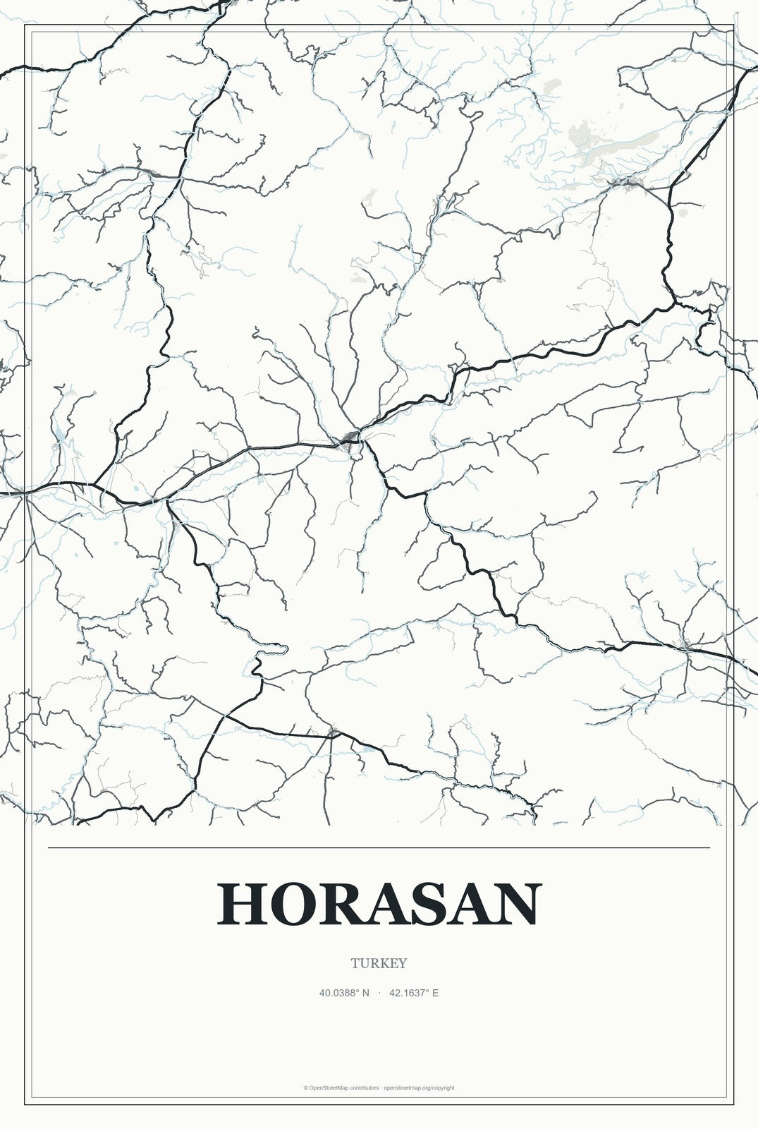 Horasan, Turkey City Map Aluminum Sign in Gallery Air style