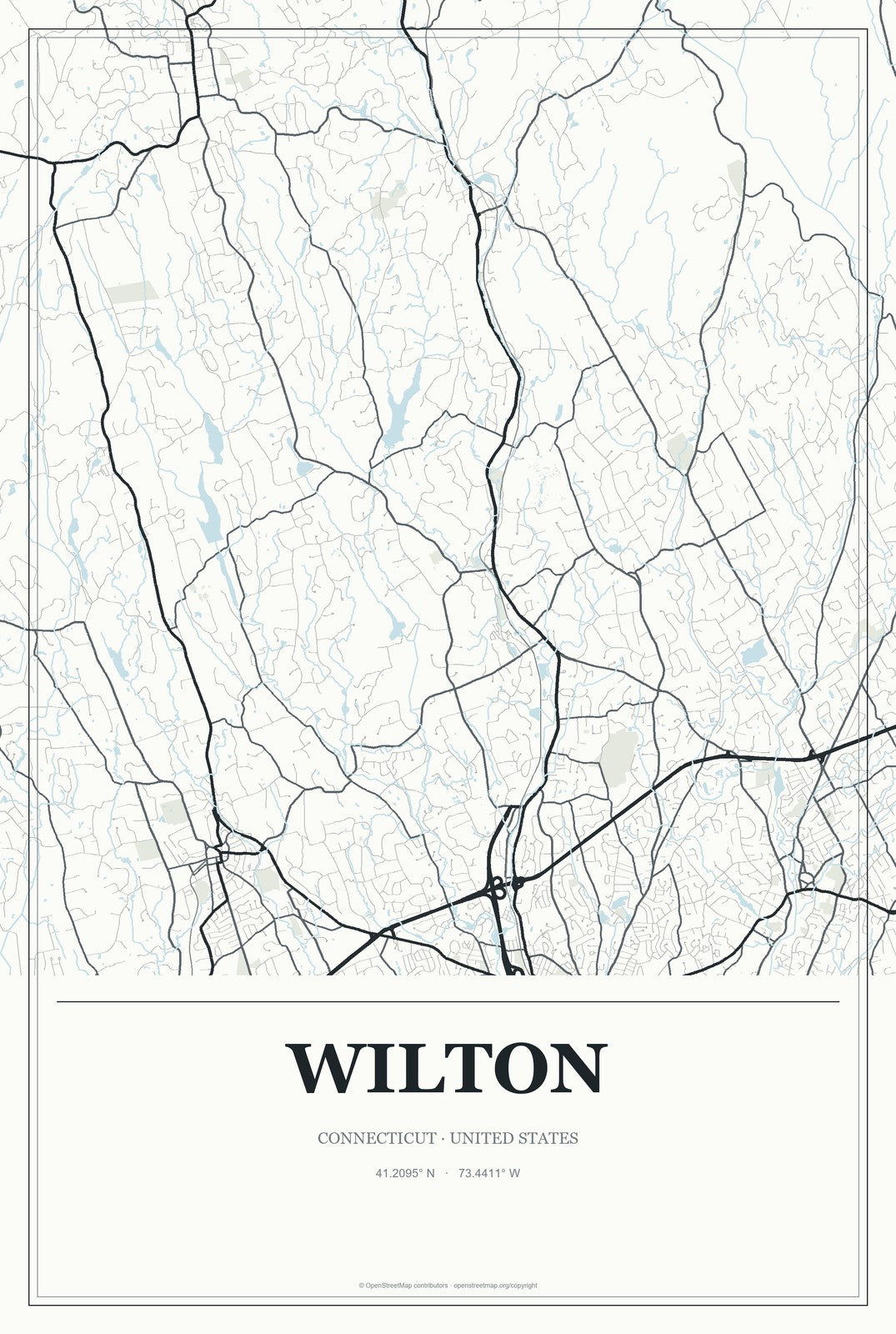 Wilton, Connecticut City Map Aluminum Sign in Gallery Air style